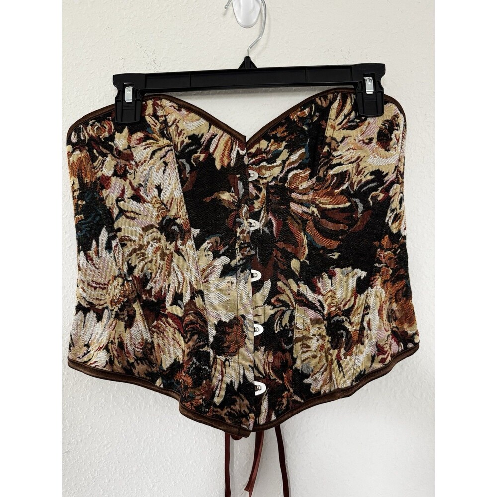 Vintage Floral Tapestry Corset Top Bustier Renaissance Whimsigoth Fairycore Boho